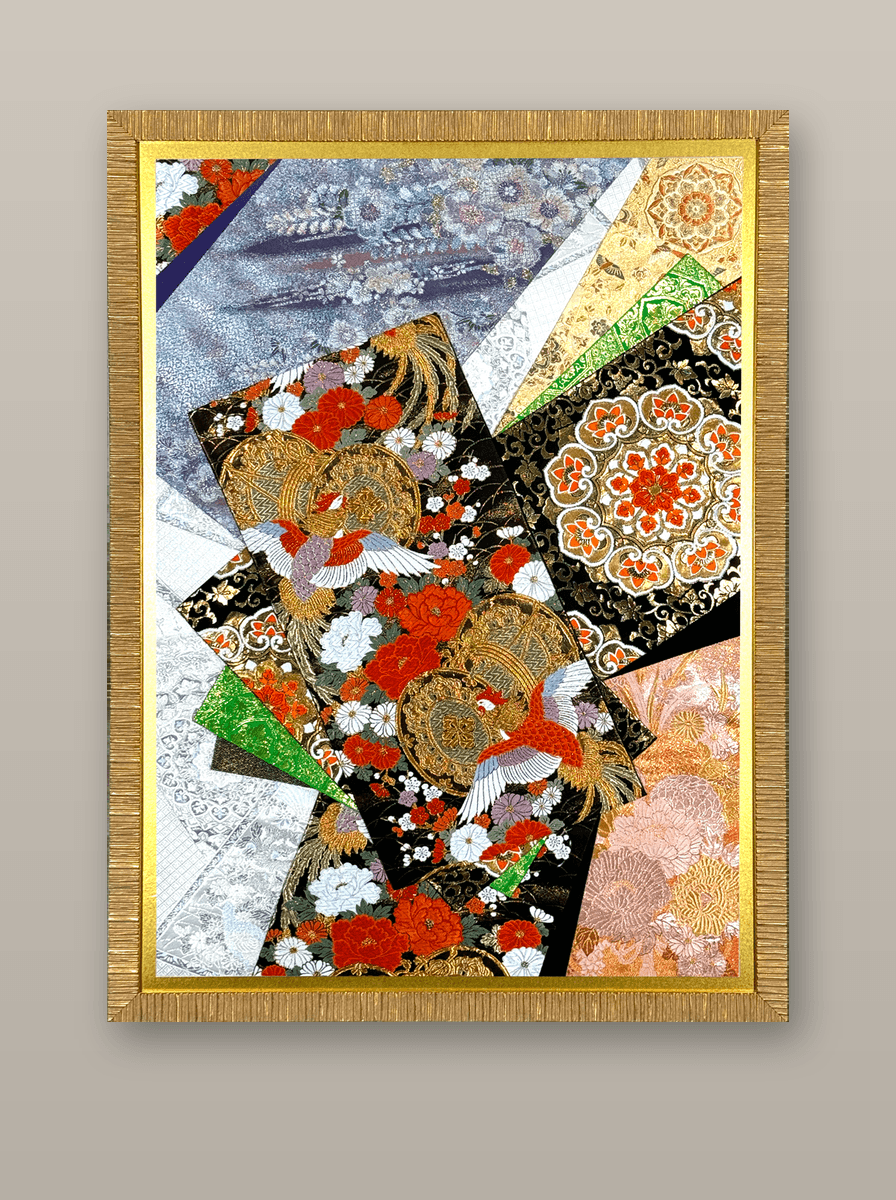 Bird collection gold-thread obi artwork No.02, framed (Extra Large)