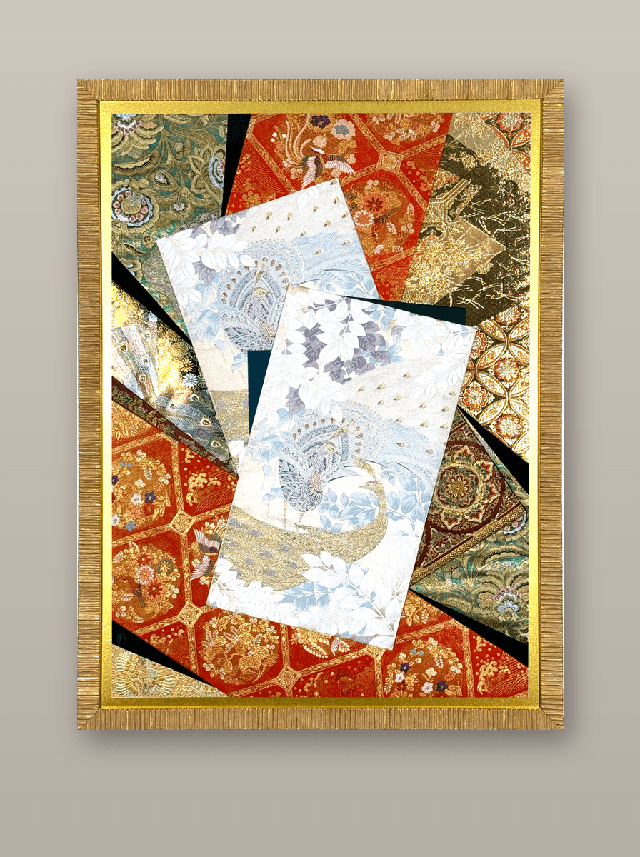 Bird collection gold-thread obi artwork No.03, framed (Extra Large)