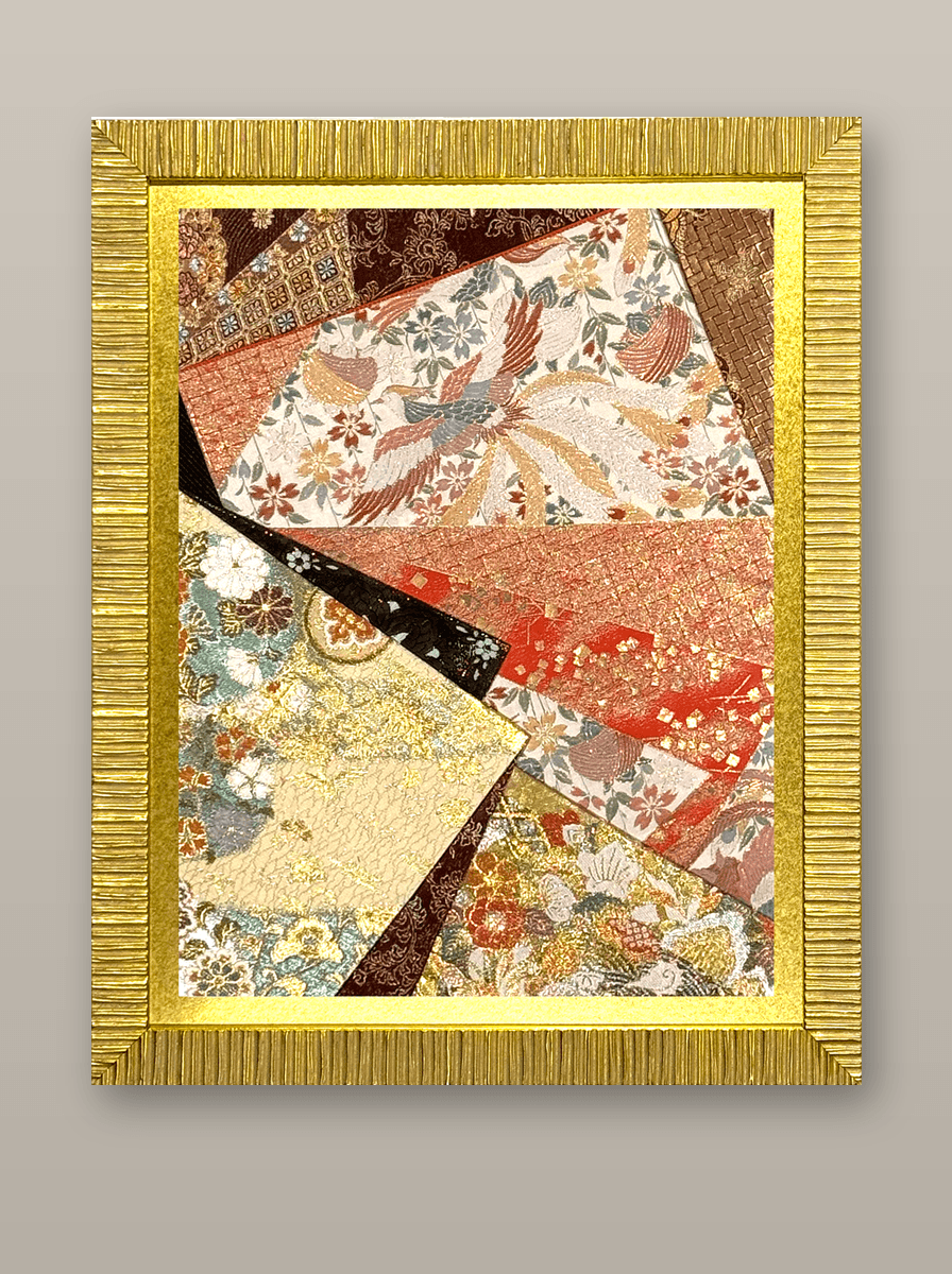 Bird collection gold-thread obi artwork No.04, framed (Large)