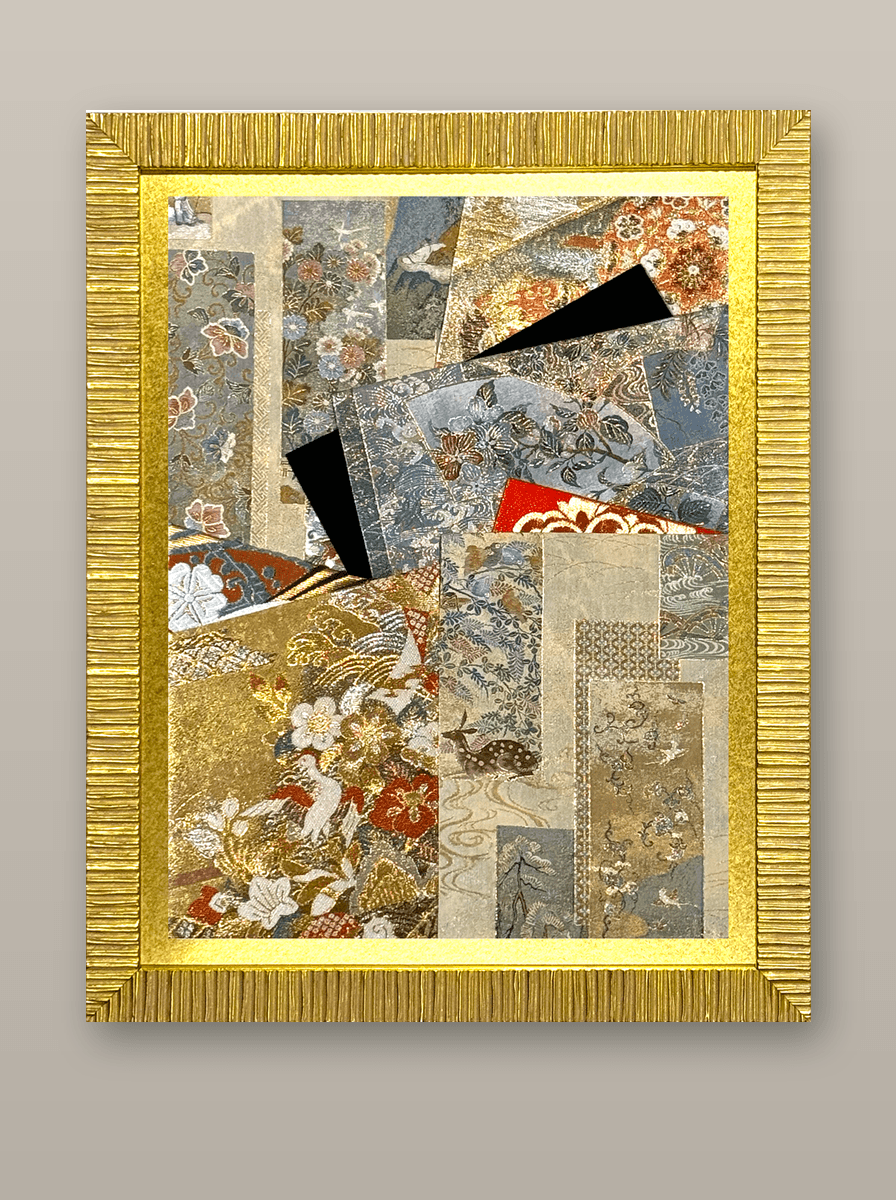 Bird collection gold-thread obi artwork No.05, framed (Medium)