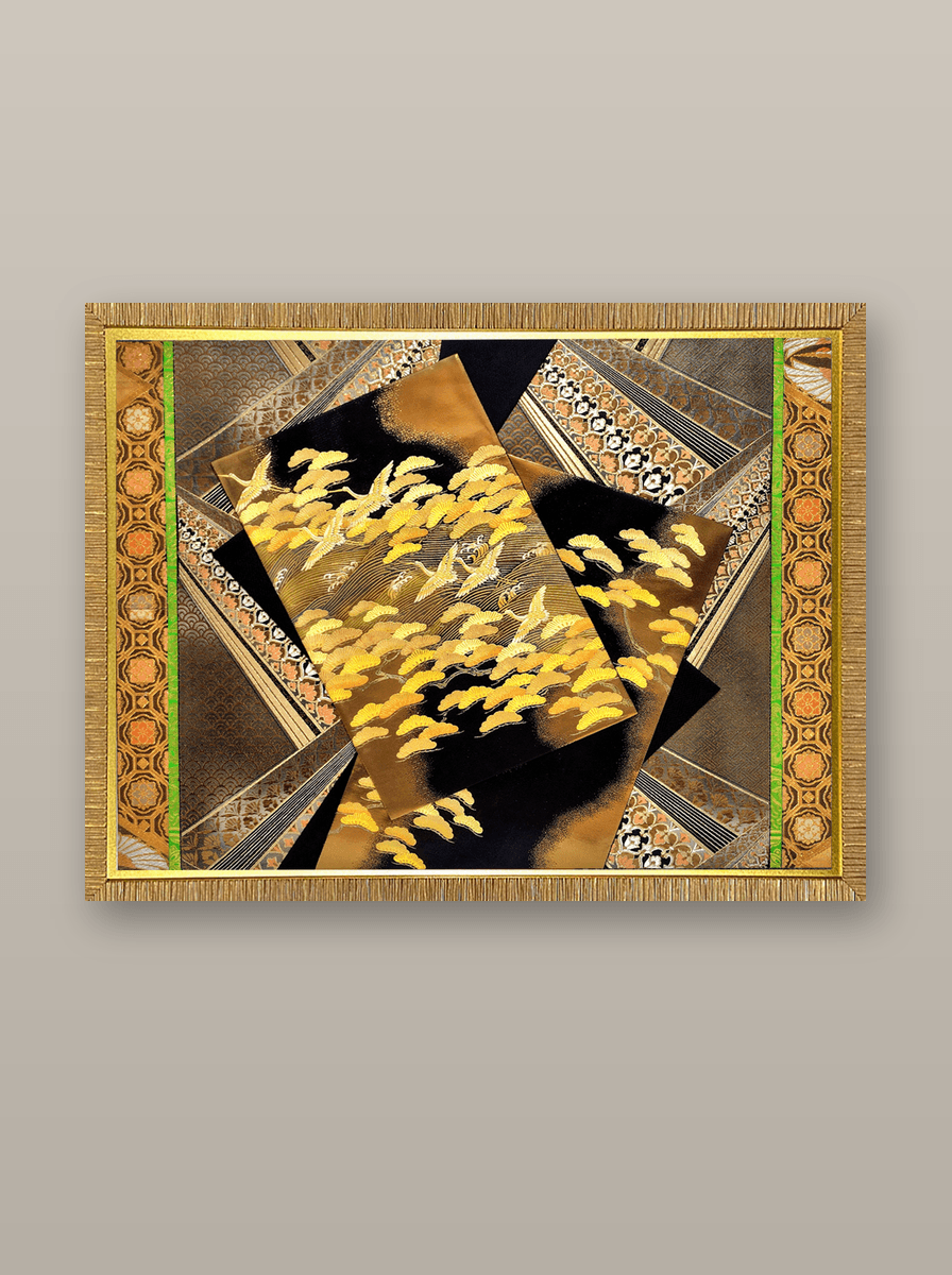 Bird collection gold-thread obi artwork No.06, framed (Other)