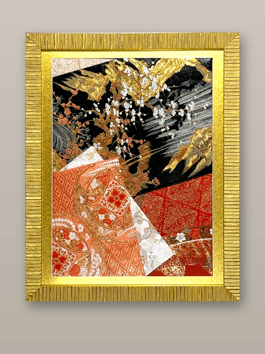 Botanical collection gold-thread obi artwork No.13, framed (Medium)