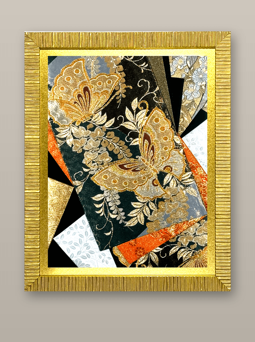 Butterfly collection gold-thread obi artwork No.04, framed (Large)
