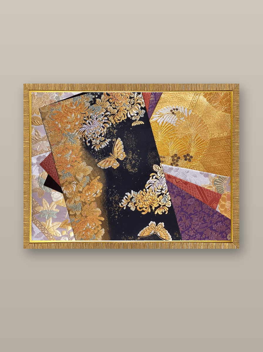 Butterfly collection gold-thread obi artwork No.05, framed (Medium)
